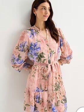 NWT Isabel & Nina Womens V Neck 3/4 Sleeve Balloon Floral Fit + Flare Dress XL